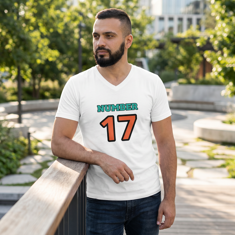 Unisex V-Ausschnitt T-Shirt aus 100% Baumwolle in S bis XL, bequemes Basic von BUYATHOME24, helles Design, frontal sichtbar