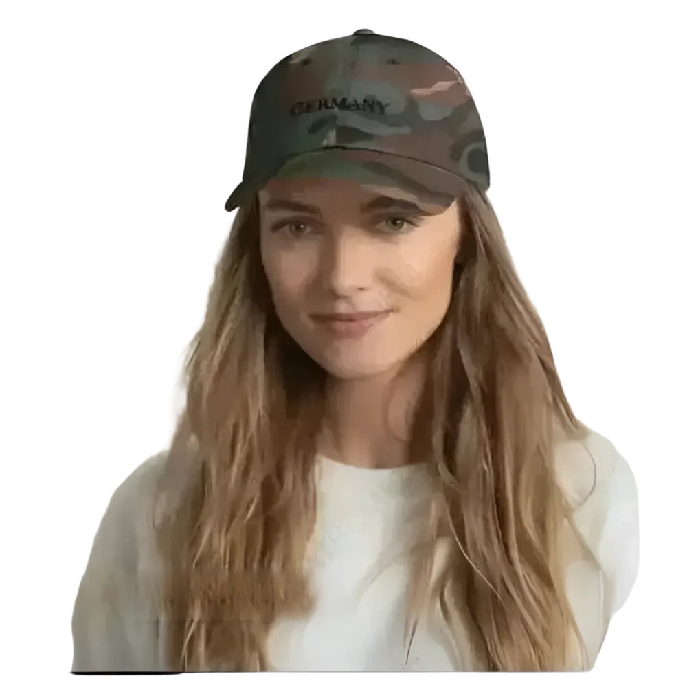 Grüne Baseball Cap aus Baumwolle mit Camouflage-Muster, verstellbar für Kopfumfänge 52-59 cm, von BUYATHOME24.