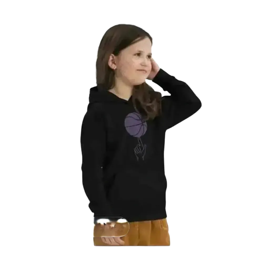 Grauer Kinder-Basketball-Hoodie aus Baumwolle, unisex Sport-Hoodie für Mädchen und Jungen, 4-12 Jahre, mit Basketball-Grafik