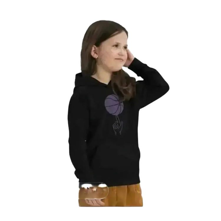Grauer Kinder-Basketball-Hoodie aus Baumwolle, unisex Sport-Hoodie für Mädchen und Jungen, 4-12 Jahre, mit Basketball-Grafik