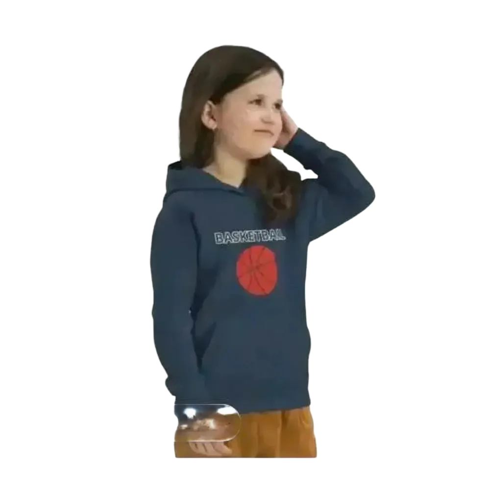 Mädchen Hoodie aus Baumwolle für Kinder von 4 bis 12 Jahre, unisex Sport Kapuzenpullover mit Basketball-Grafik