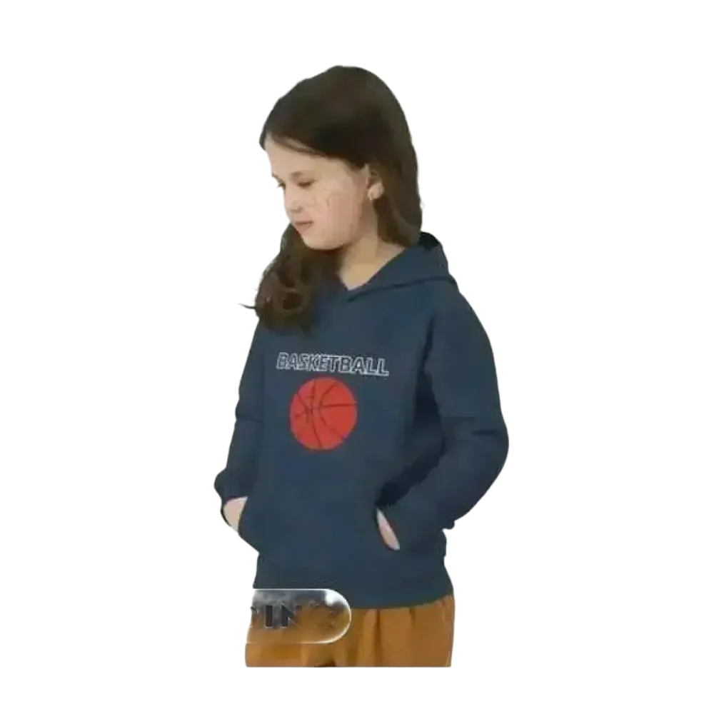 Grauer Kinder-Basketball-Hoodie aus Baumwolle mit Basketball-Grafik, Unisex Sport Pullover für Mädchen und Jungen 4-12 Jahre