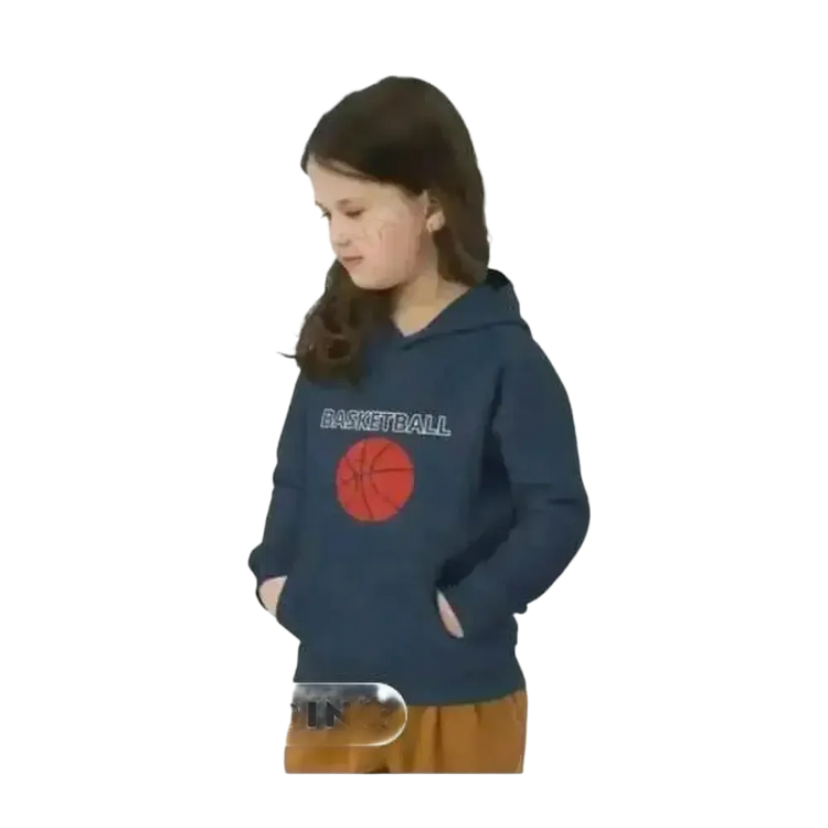 Grauer Kinder-Basketball-Hoodie aus Baumwolle mit Basketball-Grafik, Unisex Sport Pullover für Mädchen und Jungen 4-12 Jahre