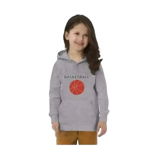 Grauer Kinder-Basketball-Hoodie aus Baumwolle, Unisex Sport Pullover mit Basketball-Grafik für 4-12 Jahre