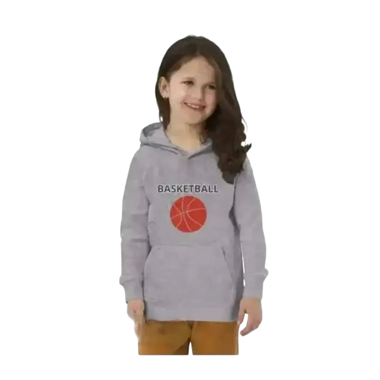 Grauer Kinder-Basketball-Hoodie aus Baumwolle, Unisex Sport Pullover mit Basketball-Grafik für 4-12 Jahre