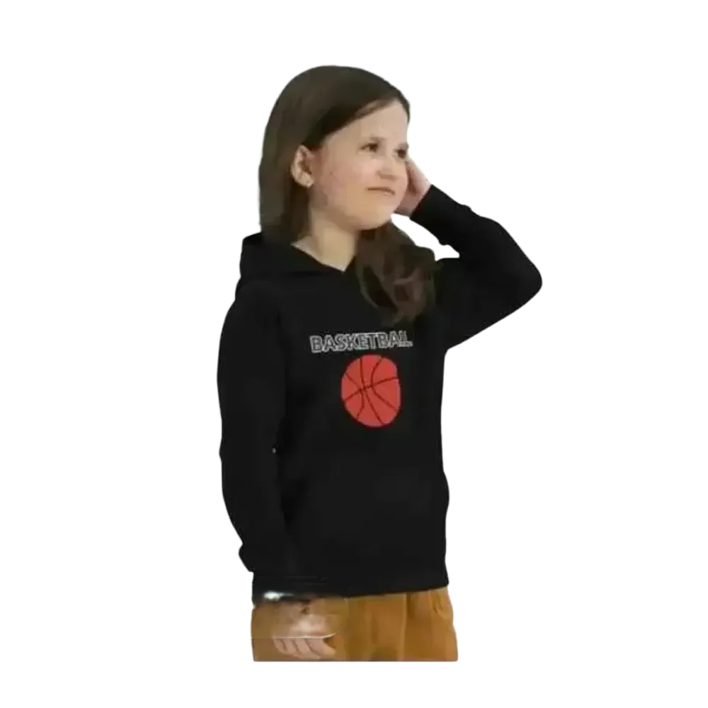 Grauer Kinder-Basketball-Hoodie aus Baumwolle, Unisex Sport Kapuzenpullover für Mädchen und Jungen, 4-12 Jahre