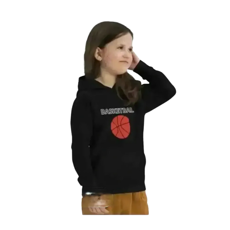 Grauer Kinder-Basketball-Hoodie aus Baumwolle, Unisex Sport Kapuzenpullover für Mädchen und Jungen, 4-12 Jahre