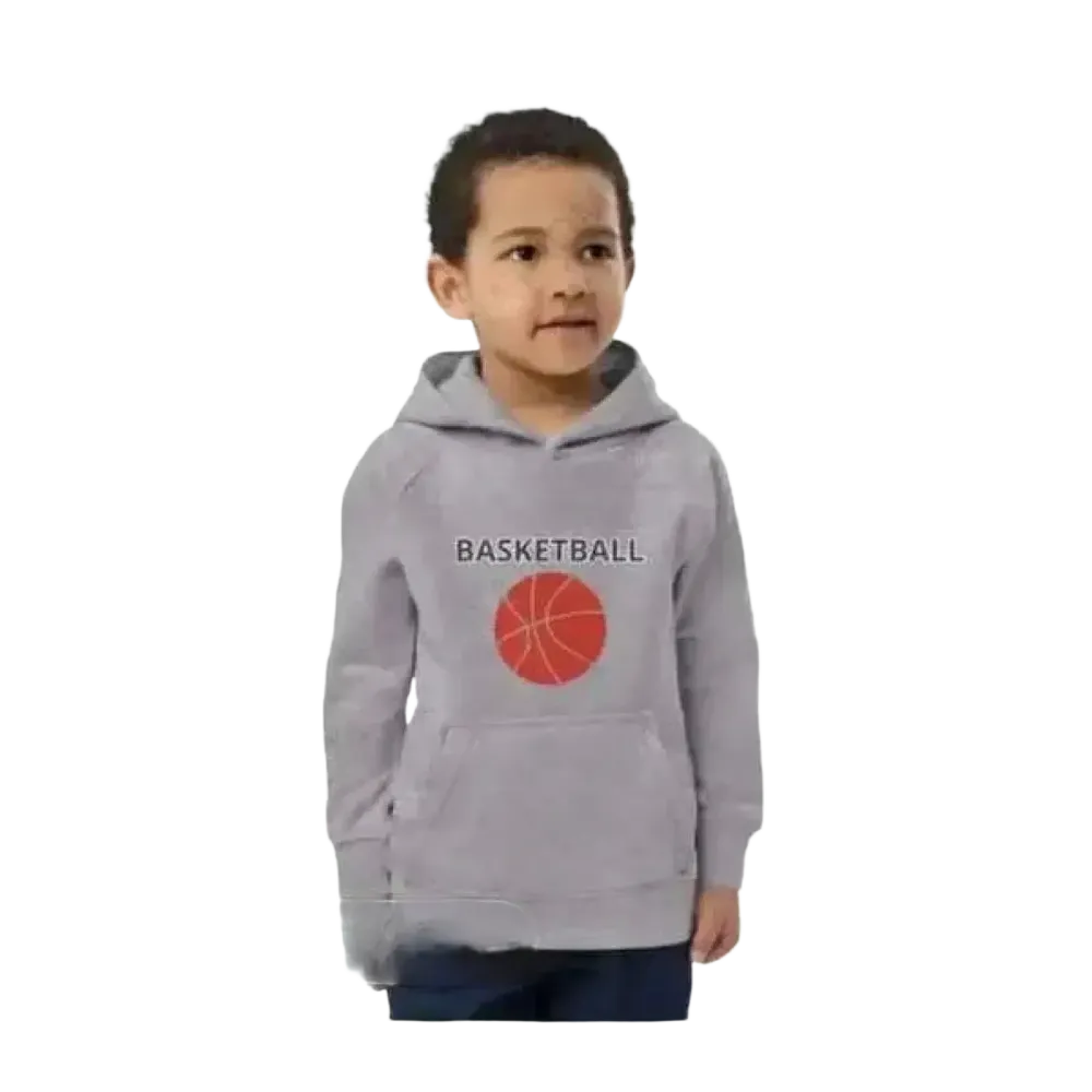 Grauer unisex Kinder-Basketball-Hoodie mit Grafik, für Jungen und Mädchen, Größen 4-12 Jahre, bequem und sportlich.