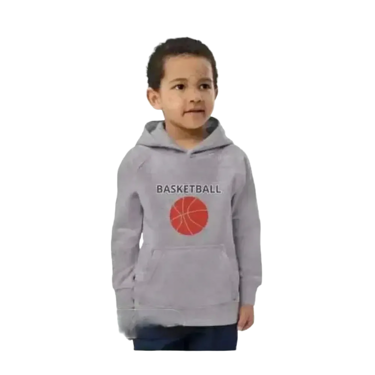 Grauer unisex Kinder-Basketball-Hoodie mit Grafik, für Jungen und Mädchen, Größen 4-12 Jahre, bequem und sportlich.