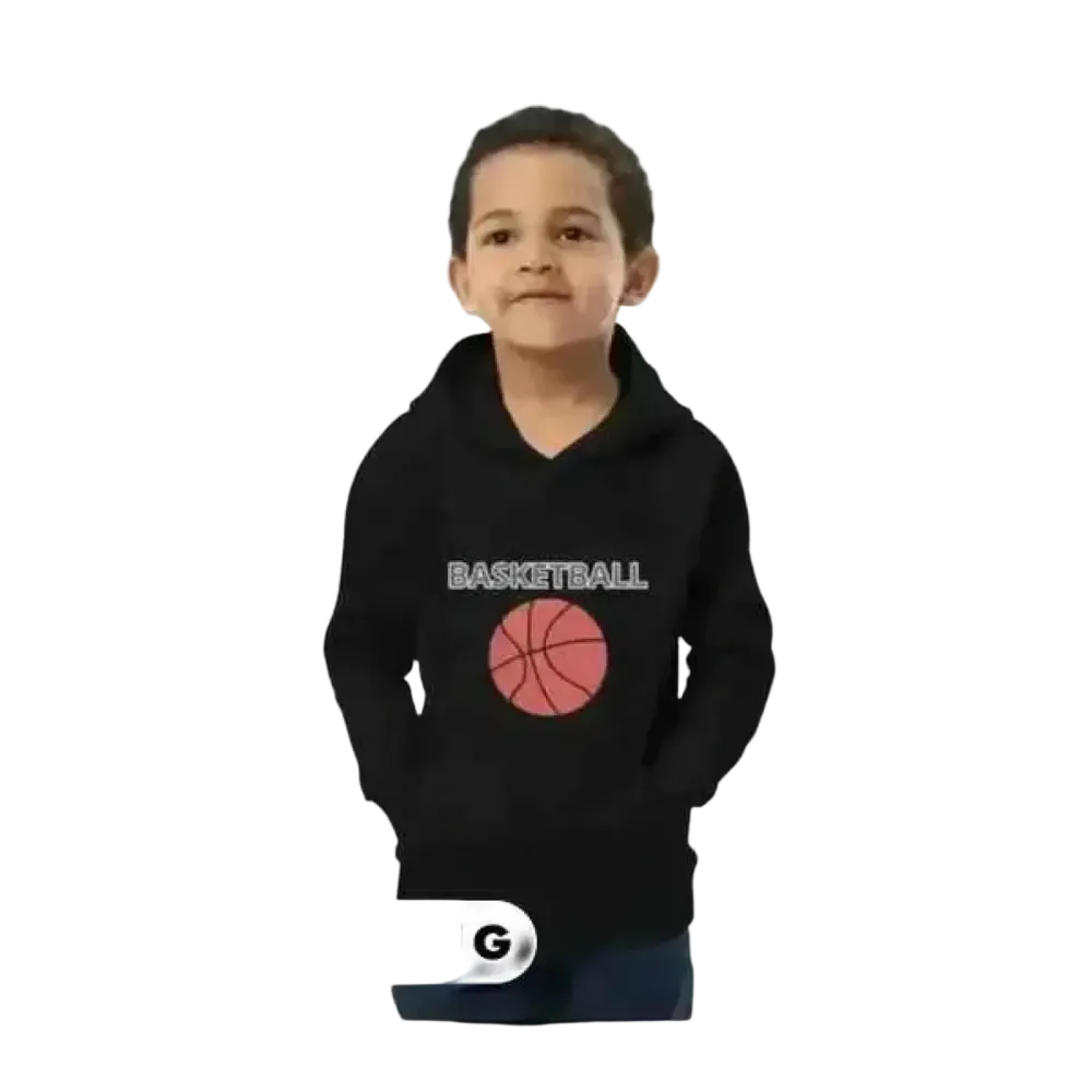 Grauer unisex Kinder-Basketball-Hoodie mit Grafik, für Jungen und Mädchen, Größe 4-12 Jahre, sportlich und bequem.