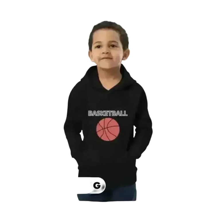 Grauer unisex Kinder-Basketball-Hoodie mit Grafik, für Jungen und Mädchen, Größe 4-12 Jahre, sportlich und bequem.