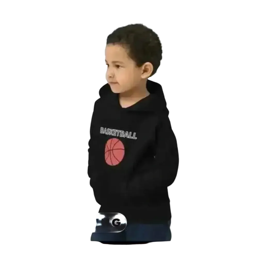 Grafik unisex Kinder-Hoodie für 4-12 Jahre, sportlicher Kapuzenpullover mit Basketball-Design, bequem und bequem.