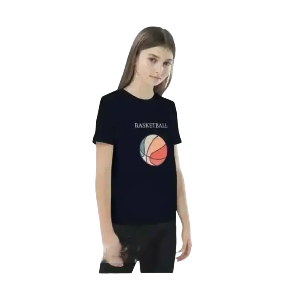 Grafik Unisex T-Shirt für Kinder, kurzärmelig, aus Baumwolle, mit buntem Basketball-Design, geeignet für Mädchen und Jungen 3-14 Jahre