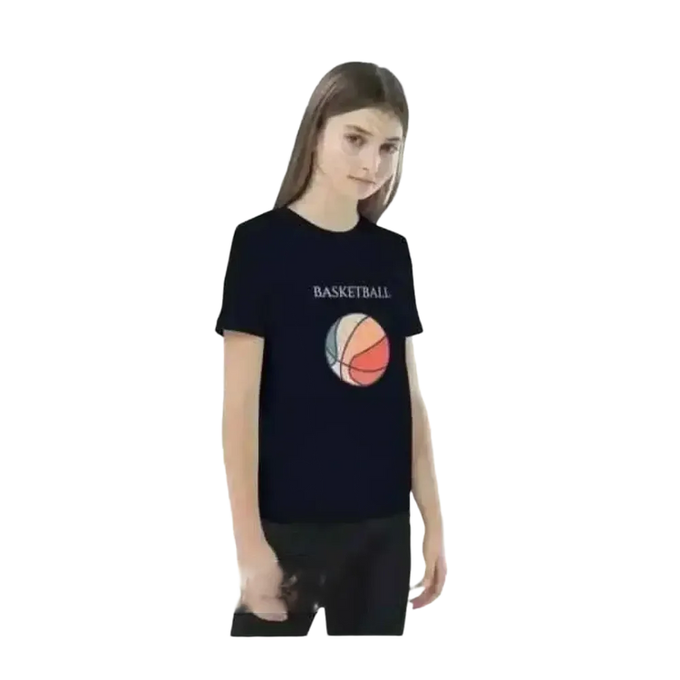 Grafik Unisex T-Shirt für Kinder, kurzärmelig, aus Baumwolle, mit buntem Basketball-Design, geeignet für Mädchen und Jungen 3-14 Jahre