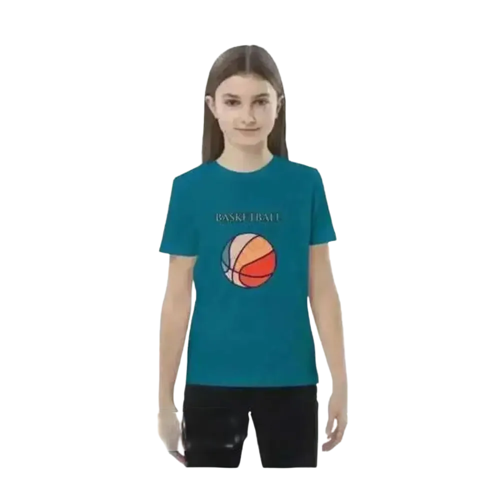 Grafik-Unisex-Basketball-T-Shirt für Kinder, kurzärmelig, aus Baumwolle, Meeres-Design, für Mädchen und Jungen, 3-14 Jahre