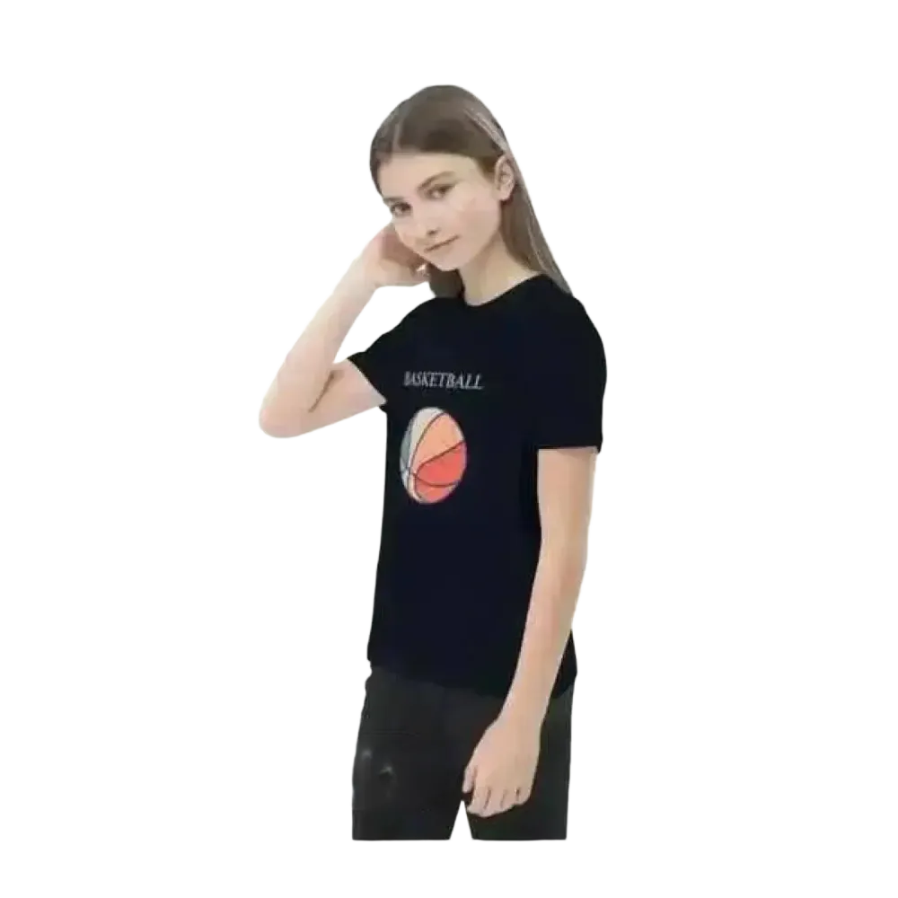 Unisex Basketball Rundhalsshirt für Kinder, kurzarm, Baumwolle, mit Grafik, geeignet für Mädchen und Jungen, 3-14 Jahre
