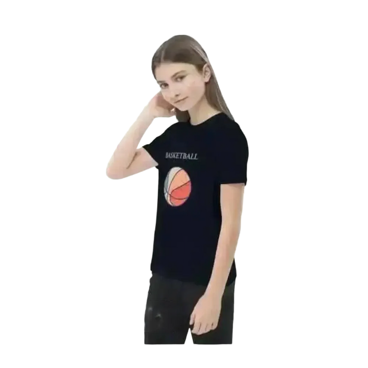 Unisex Basketball Rundhalsshirt für Kinder, kurzarm, Baumwolle, mit Grafik, geeignet für Mädchen und Jungen, 3-14 Jahre