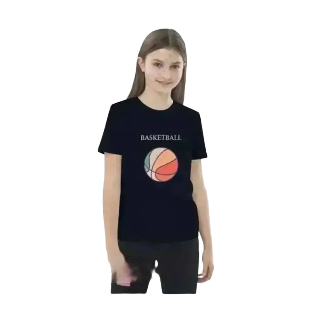Grafik Unisex Sport T-Shirt für Kinder, kurzärmlig, aus Baumwolle, mit Basketball-Design für Mädchen und Jungen im Alter 3-14 Jahre