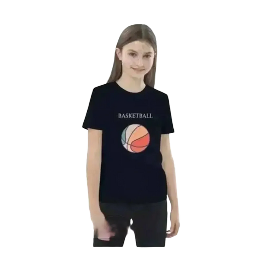 Grafik Unisex Sport T-Shirt für Kinder, kurzärmlig, aus Baumwolle, mit Basketball-Design für Mädchen und Jungen im Alter 3-14 Jahre