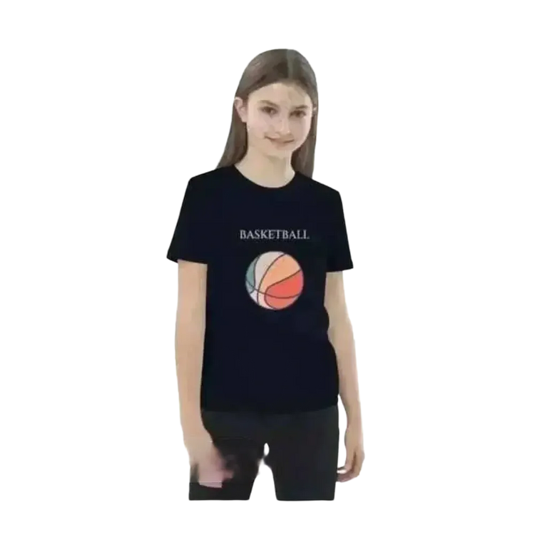 Grafik Unisex Sport T-Shirt für Kinder, kurzärmlig, aus Baumwolle, mit Basketball-Design für Mädchen und Jungen im Alter 3-14 Jahre