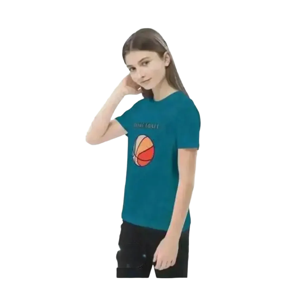 Grafik Unisex Basketball T-Shirt für Kinder 3-14 Jahre, kurzärmelig, aus Baumwolle, mit buntem Basketball-Design