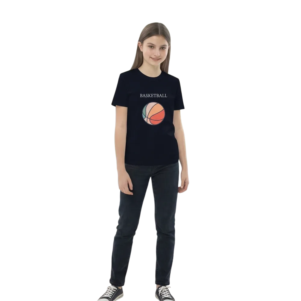 Graues unisex Basketball Rundhalsshirt mit Grafik, Kurzarm, Sport-T-Shirt für Kinder von 3 bis 14 Jahren, von BUYATHOME24.