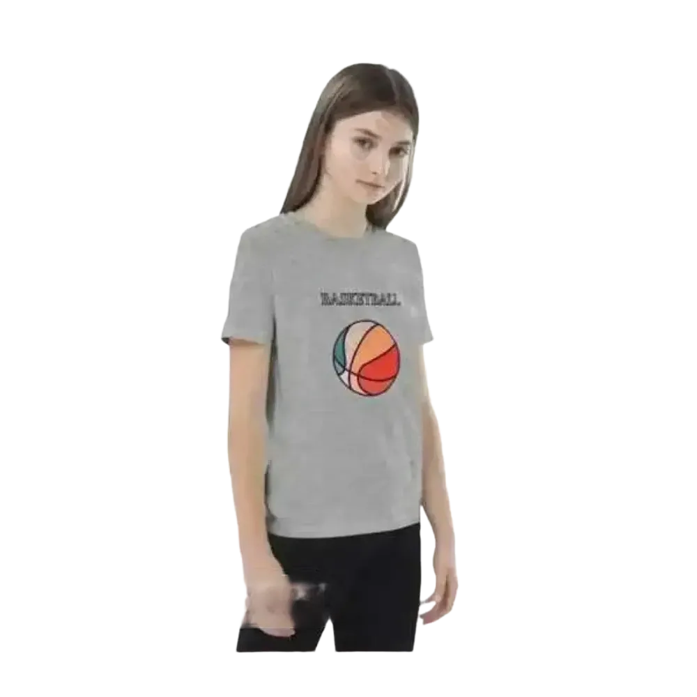 Grafik Unisex Basketball T-Shirt für Kinder 3-14 Jahre, kurzärmelig aus Baumwolle mit sportlichem Design von BUYATHOME24
