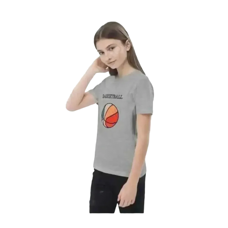 Grafik Unisex T-Shirt für Kinder, Kurzarm, aus Baumwolle, mit Basketball-Design, für Mädchen und Jungen, 3-14 Jahre