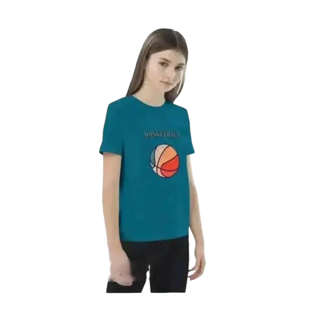 Grafik Unisex T-Shirt für Kinder 3-14 Jahre, kurzärmlig, aus Baumwolle mit Basketball-Design, von BUYATHOME24.