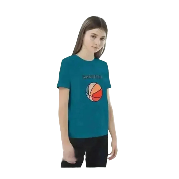 Grafik Unisex T-Shirt für Kinder 3-14 Jahre, kurzärmlig, aus Baumwolle mit Basketball-Design, von BUYATHOME24.