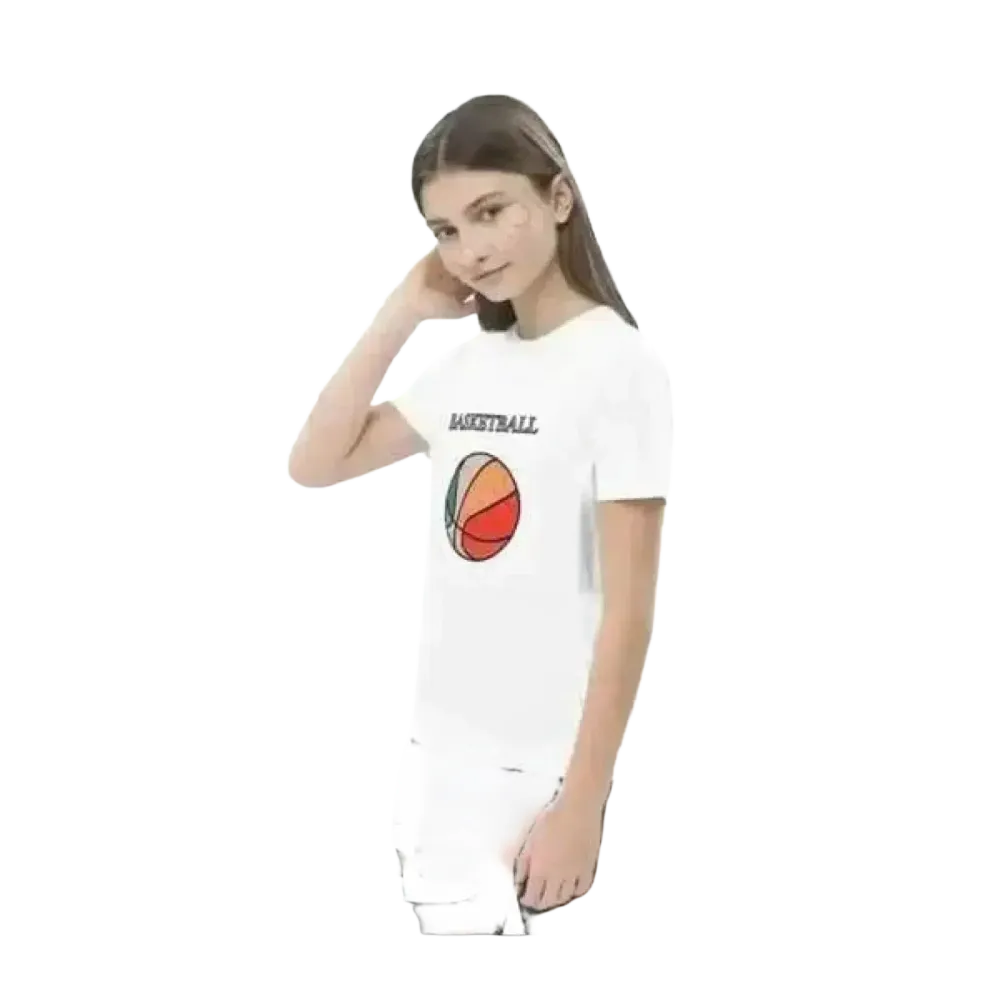 Grafik Unisex T-Shirt für Kinder 3-14 Jahre, kurzärmelig, aus Baumwolle, mit buntem Basketball-Design