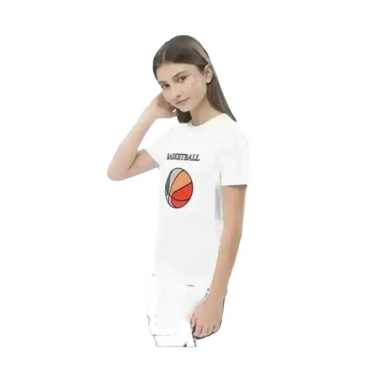 Grafik Unisex T-Shirt für Kinder 3-14 Jahre, kurzärmelig, aus Baumwolle, mit buntem Basketball-Design