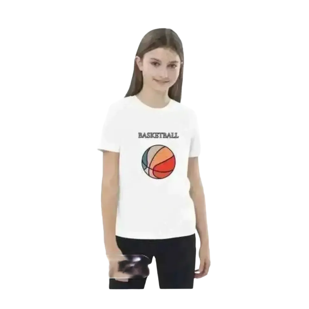 Grafik Unisex T-Shirt für Kinder, kurzärmlig, Baumwolle, mit Basketball-Design, ideal für Jungen und Mädchen, 3-14 Jahre