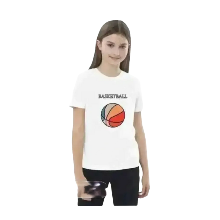 Grafik Unisex T-Shirt für Kinder, kurzärmlig, Baumwolle, mit Basketball-Design, ideal für Jungen und Mädchen, 3-14 Jahre