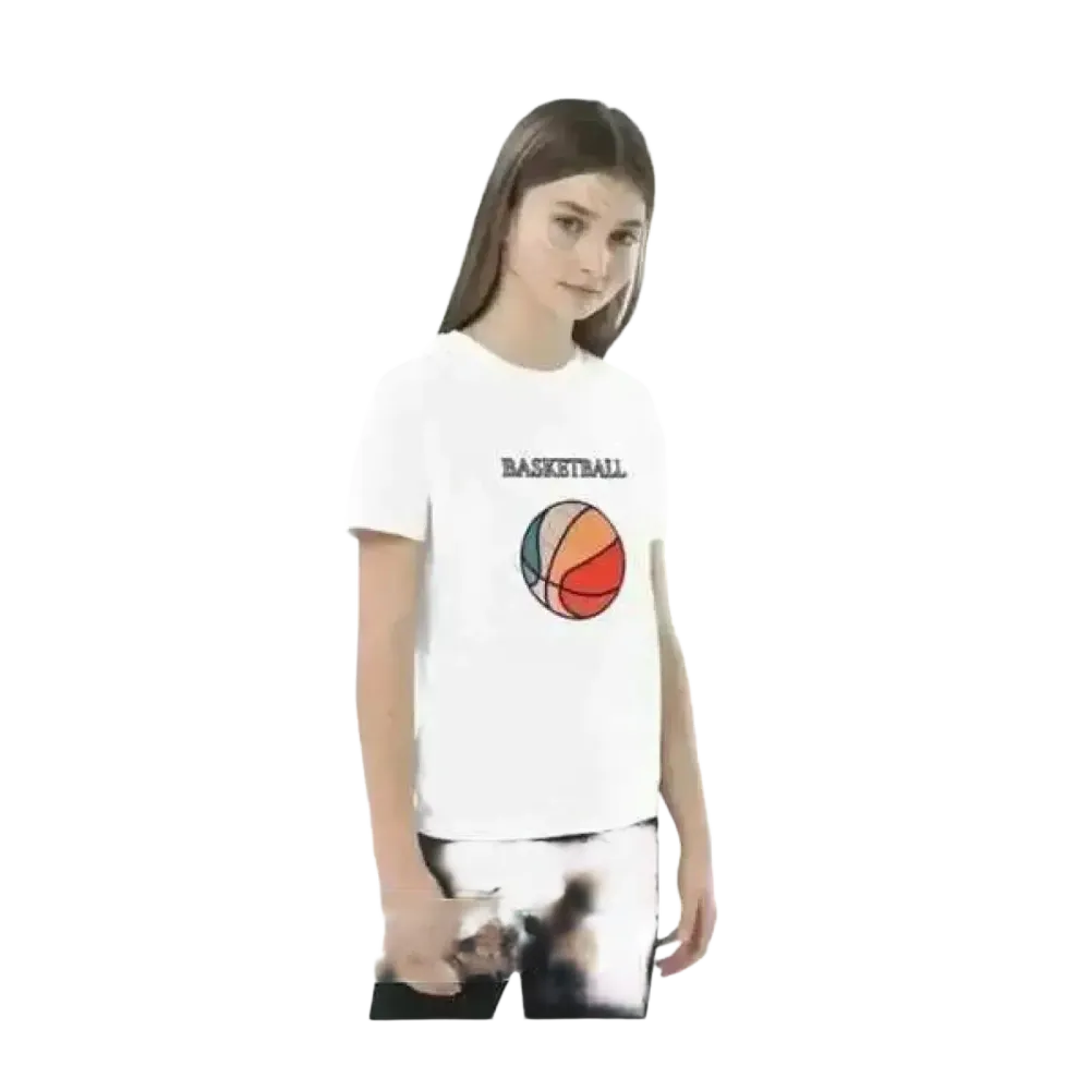 Grafik Unisex T-Shirt für Kinder, kurzärmelig, mit Basketball-Design, aus Baumwolle, für Mädchen und Jungen im Alter von 3-14 Jahren