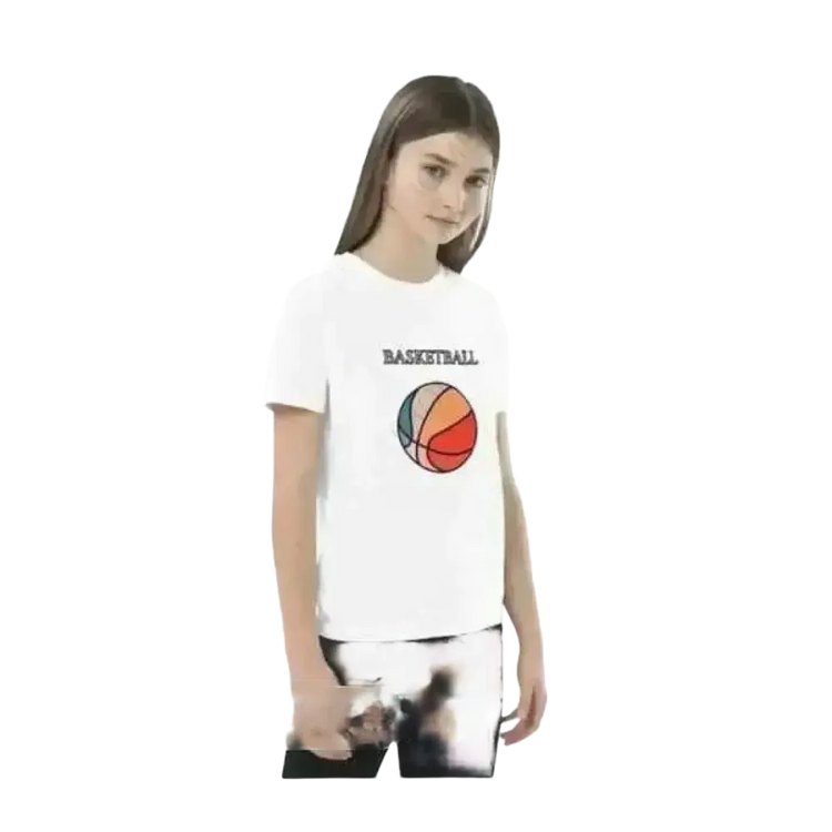 Grafik Unisex T-Shirt für Kinder, kurzärmelig, mit Basketball-Design, aus Baumwolle, für Mädchen und Jungen im Alter von 3-14 Jahren