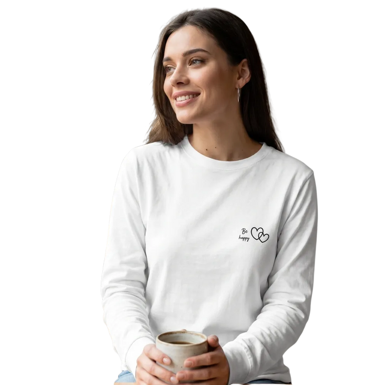 Be Happy Damen Sweatshirt aus Baumwolle, bedruckbar, in XS bis 2XL, bequemer Damen Pullover von BUYATHOME24