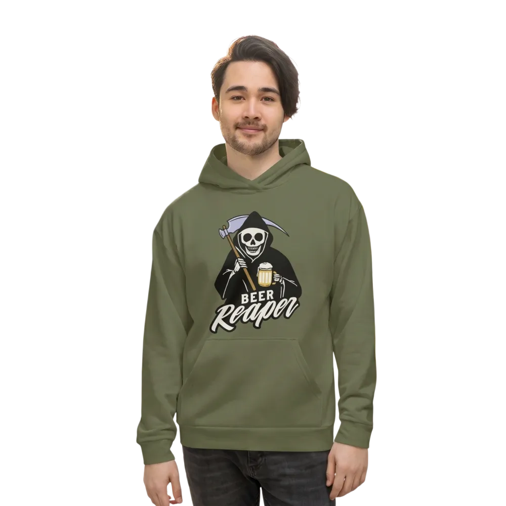 Unisex Baumwoll-Hoodie mit Reaper Rückenprint, BUYATHOME24, in XS bis 3XL, bequemes Kapuzenpullover mit auffälligem Design