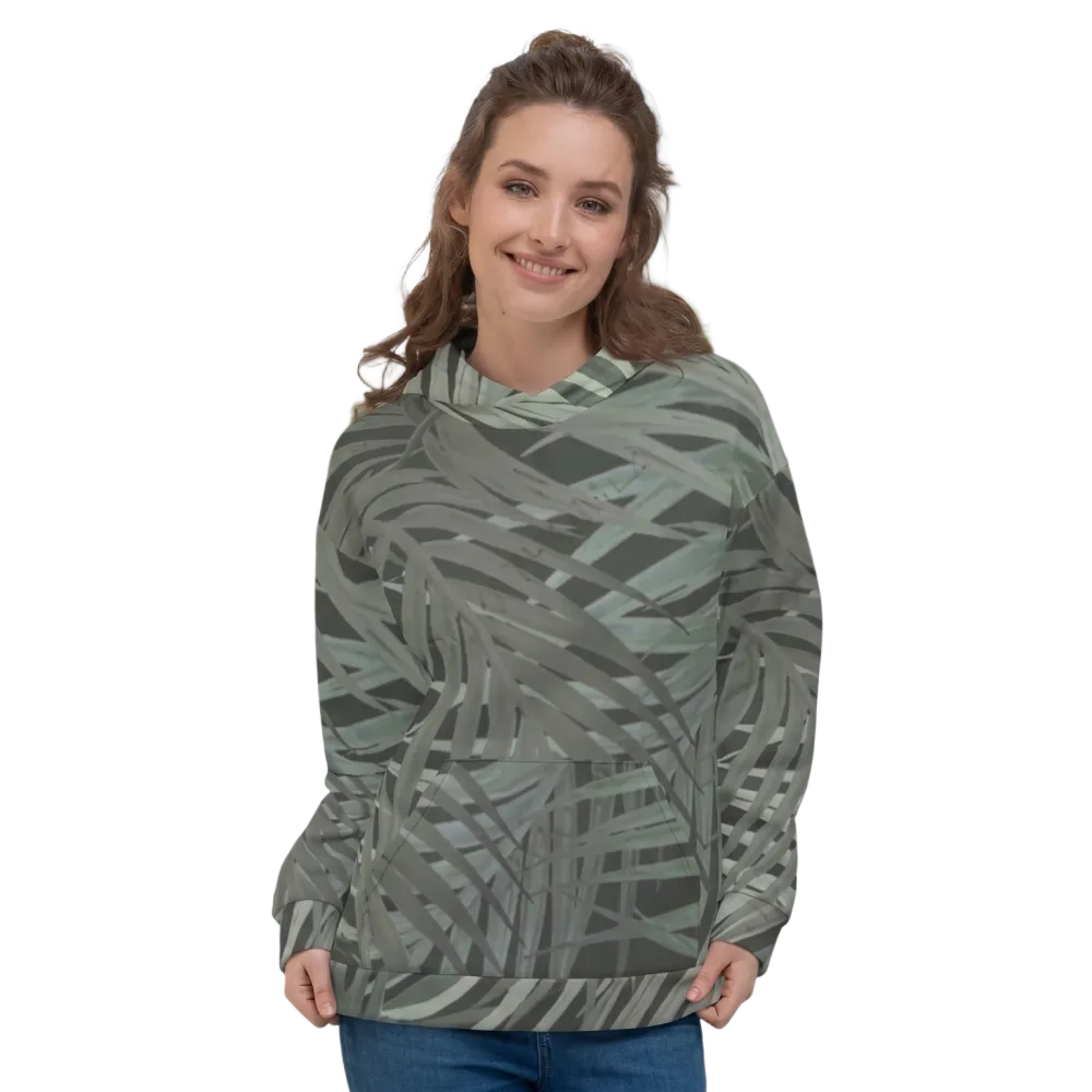 Grauer Damen-Hoodie mit Blattmuster und Allover-Print, Unisex Kapuzenpullover in XS-3XL, von BUYATHOME24.