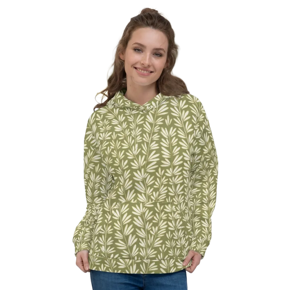 Unisex Hoodie mit Blattmuster, allover bedruckt, in XS-3XL, Damen Kapuzenpullover mit veganem Blatt-Design, bequem und stylisch
