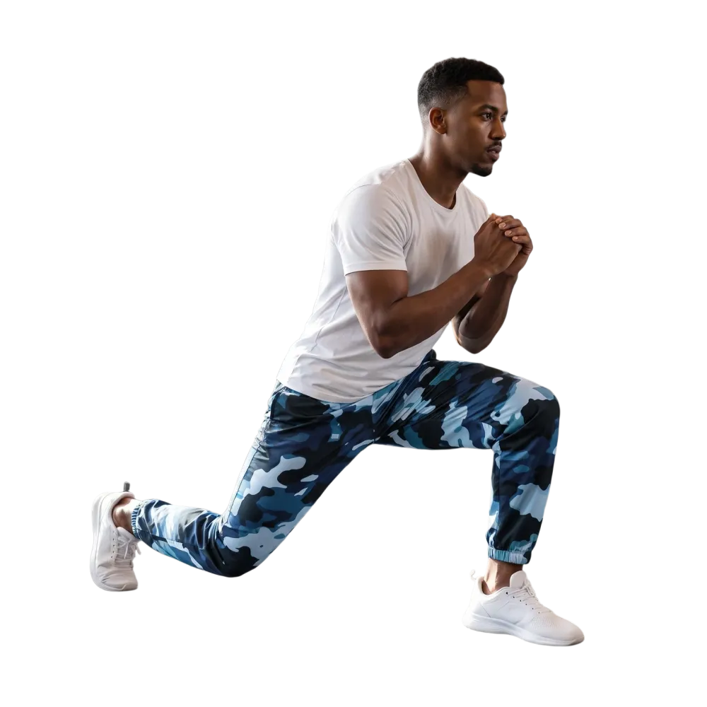 Unisex Camouflage Trainingshose aus Blau, atmungsaktiv, polyester, SPORThose in XS-3XL, bequem für Sport und Freizeit.