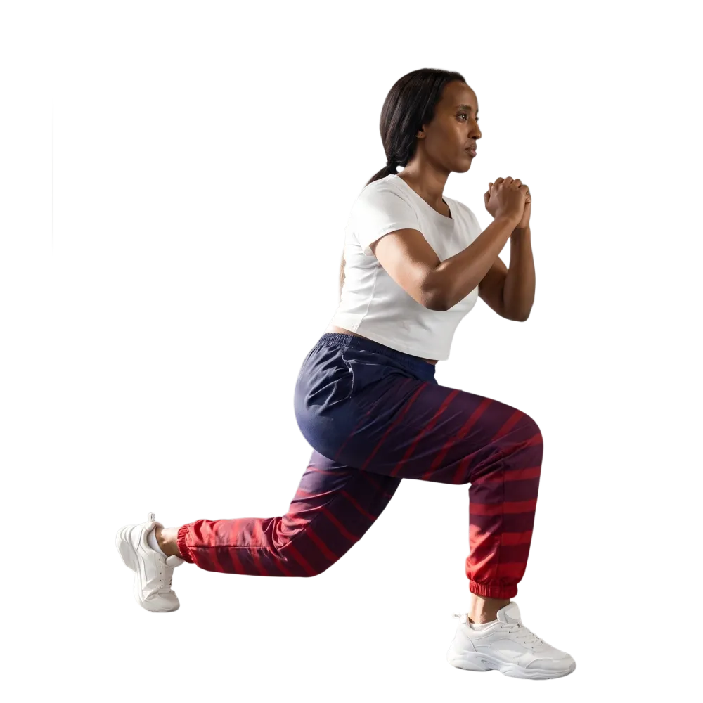 Blau-rote Unisex Trainingshose aus Polyester mit wasserabweisender Oberfläche, bequemes Modell in XS bis 3XL