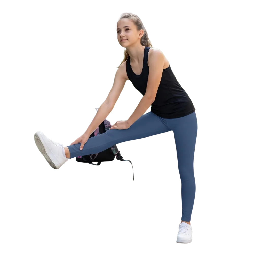 Blaue Kinder Sport-Leggings von BUYATHOME24 mit UV-Schutz und Vier-Wege-Stretch, geeignet für Kindergröße 134-170 cm