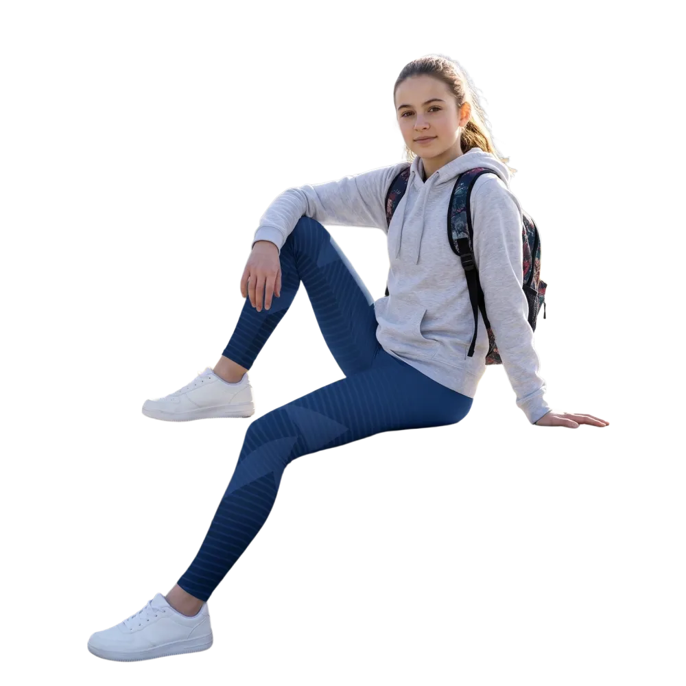 Blaue unisex Kinder Sport-Leggings mit Streifen, UV-Schutz, für Größen 134-170 cm, von BUYATHOME24.