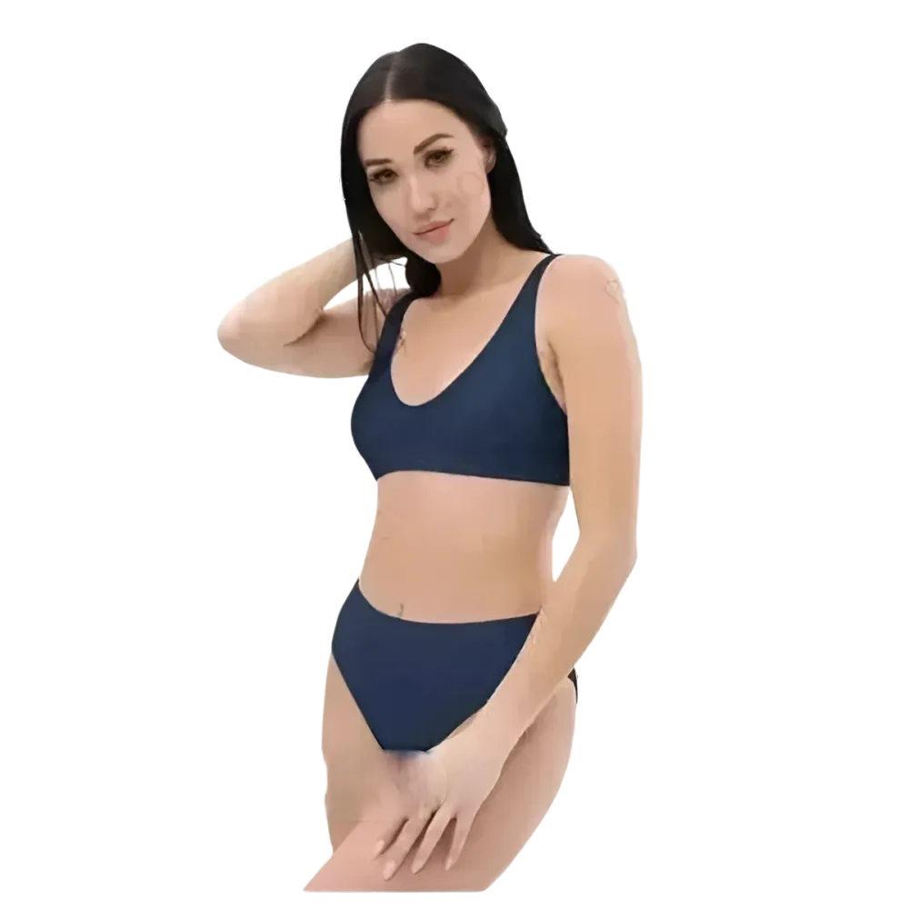 Blaues Damen Bikini Set von BUYATHOME24, schnelltrocknend und bedruckbar, in den Größen XS bis 3XL, mit passendem Top und Bikini-Hose