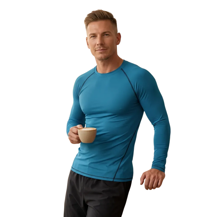 Blaues unisex Laufshirt von BUYATHOME24, atmungsaktiv, langärmlig, bedruckbar, für Sport und Freizeit, in XS bis 3XL