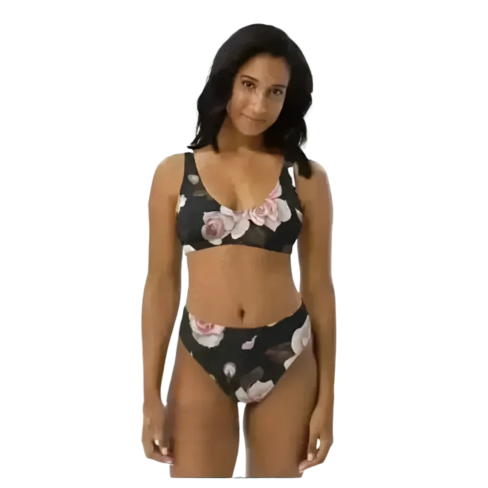 Damen Bikini mit Blumenmuster, schnelltrocknend, in XS bis 3XL, von BUYATHOME24, zeigt Oberteil und Bikini-Hose in lebhaftem Design