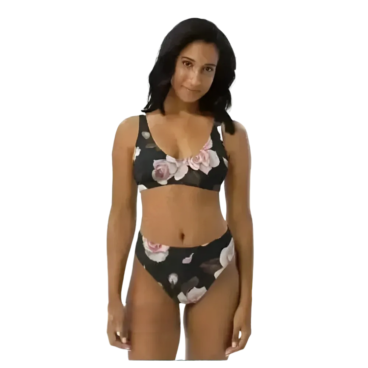Damen Bikini mit Blumenmuster, schnelltrocknend, in XS bis 3XL, von BUYATHOME24, zeigt Oberteil und Bikini-Hose in lebhaftem Design