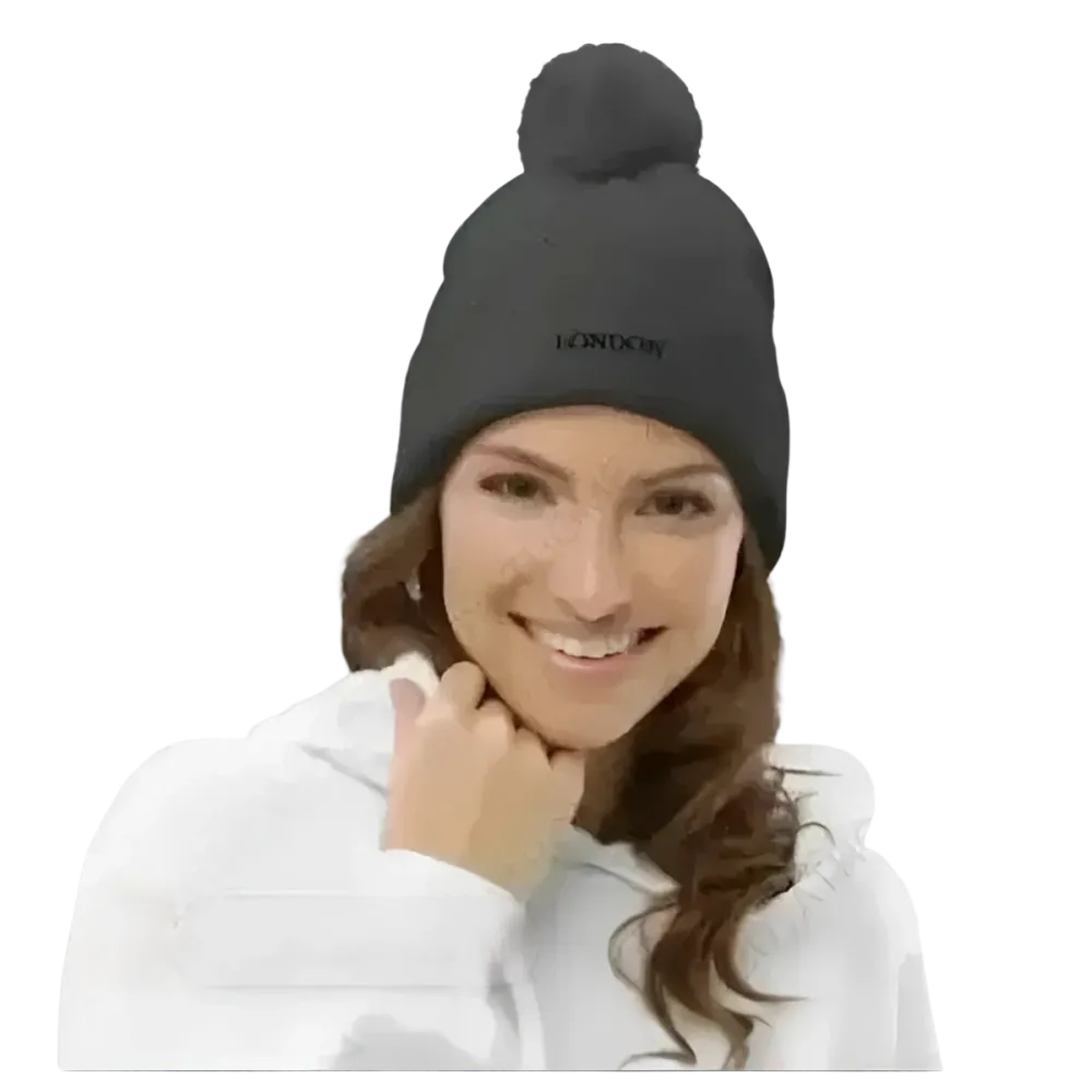 Beige Bommel-Wintermütze aus Acryl, Unisex Beanie 51-55 cm, gestrickt, für Herren und Damen, bequemer Kälteschutz
