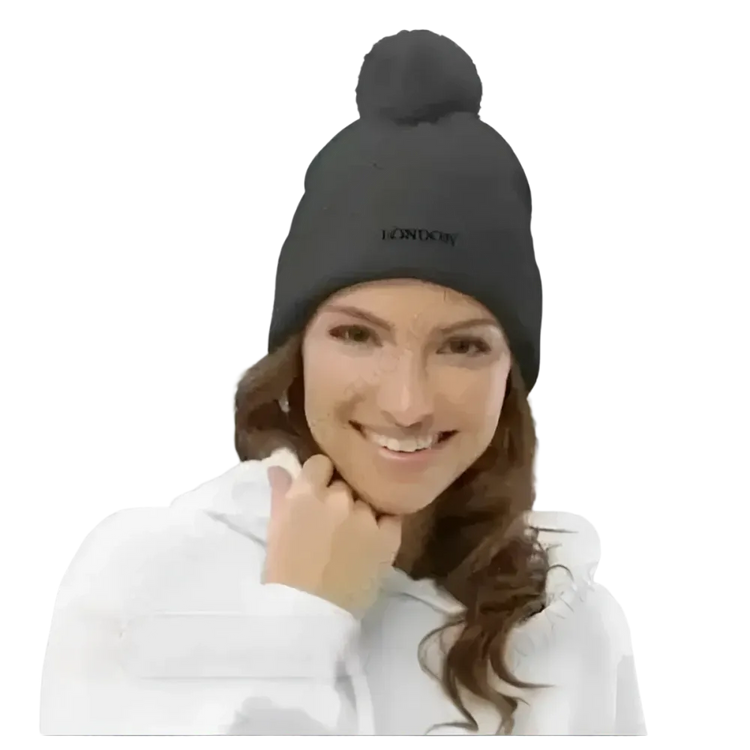 Beige Bommel-Wintermütze aus Acryl, Unisex Beanie 51-55 cm, gestrickt, für Herren und Damen, bequemer Kälteschutz